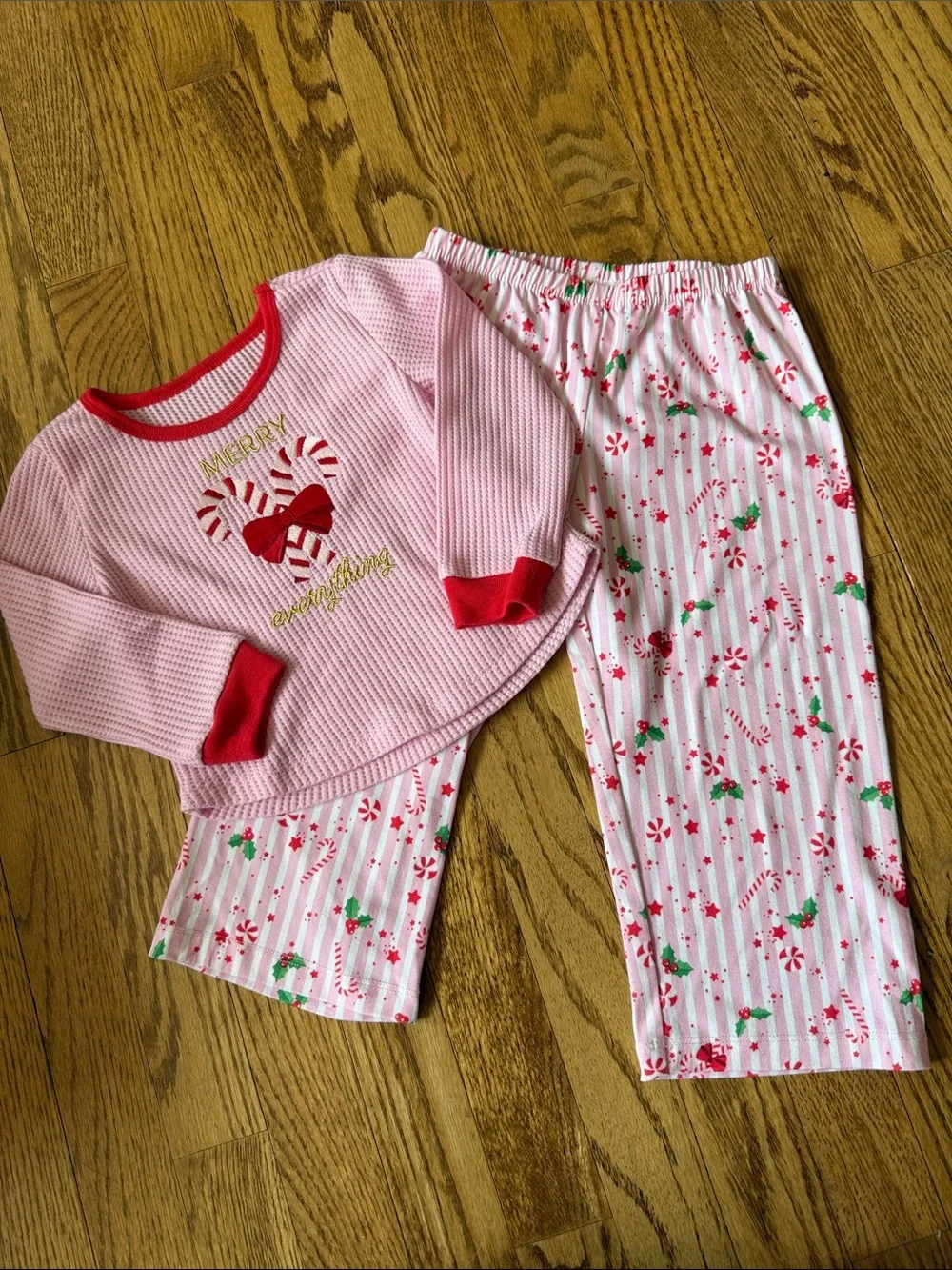 American Girl Pink and Red Candy Cane Holiday Pajama Set